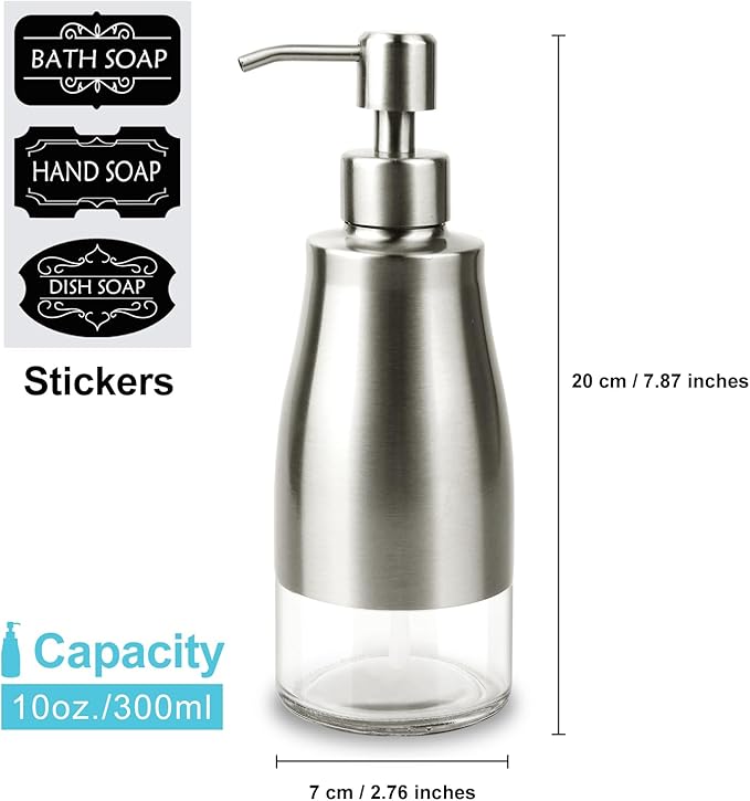 AUMIO 2 Pack Soap Dispenser Stainless Steel Case Glass Liner Hand Pump Dispenser - Image 2