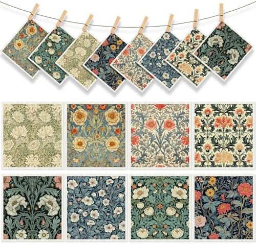 Tegeme 8 Pcs William Morris Swedish Dishcloth Kitchen Vintage Floral