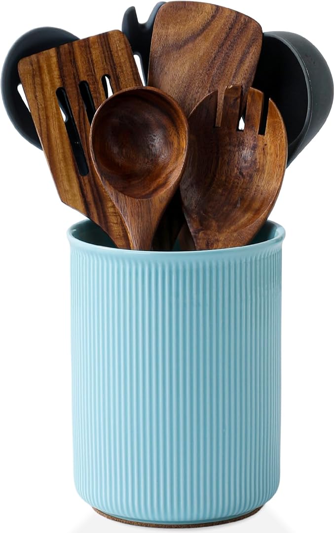 LoeJan Utensil Holder, Extra Large Utensil Crock, Stable Ceramic Utensil by LoeJan