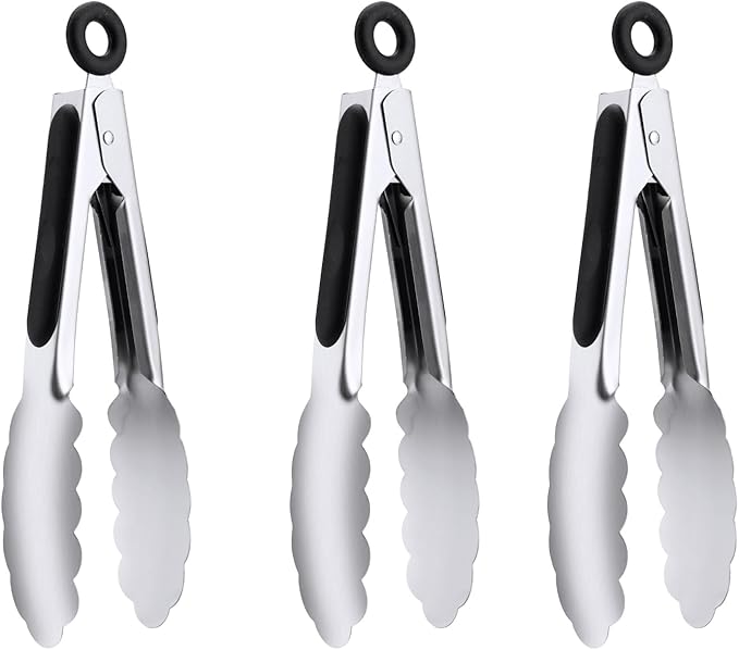 7" Small Kitchen Tongs Set of 3, Stainless Steel Ice Tongs Food Tongs, Mini by DAILYKISN