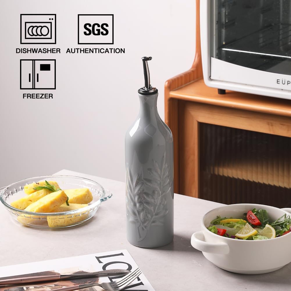 Sweejar Large Ceramic Olive Oil Dispenser Bottle, 24 Oz Relief Opaque