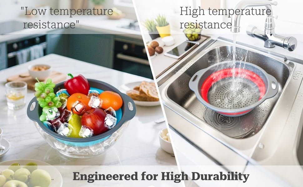 Collapsible Silicone Colander 3-Pack Set Space-Saving Foldable Kitchen
