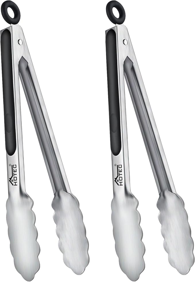 Hotec Stainless Steel Kitchen Tongs, Locking Metal Food Tongs by Hotec