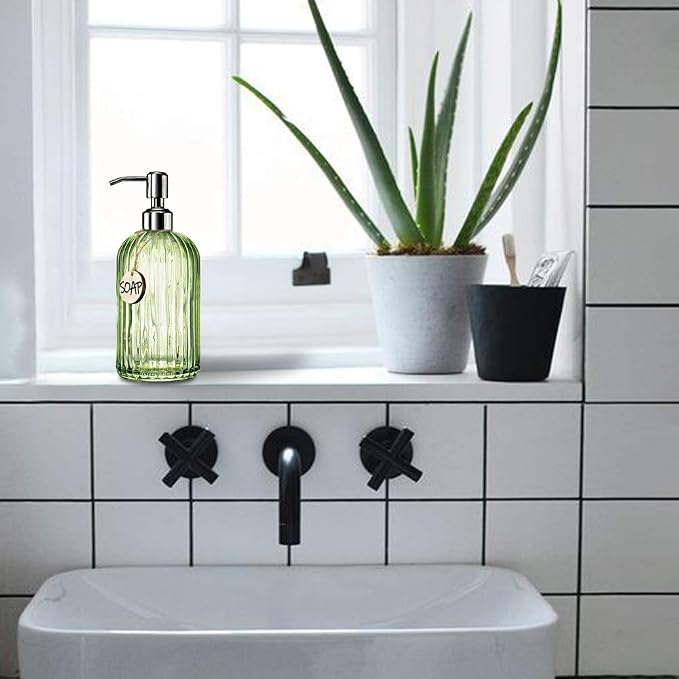JASAI 18 Oz Vertical Striped Green Soap Dispenser - Image 5