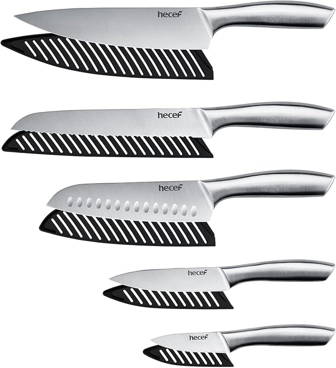 hecef Silver Kitchen knife set of 5, Satin Finish Blade - Image 4