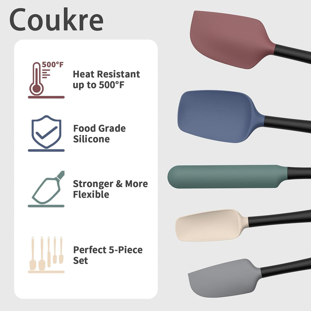 Silicone Spatula Set of 5,High Temperature Resistant, Food Grade
