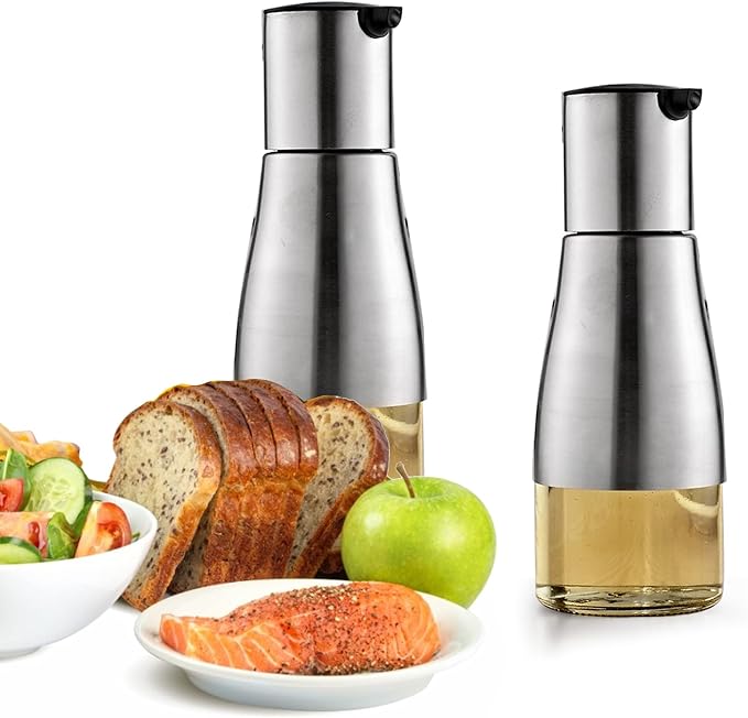 Tebery 2 Pack Silver Olive Oil and Vinegar Dispenser Set, 10OZ Oil Dispenser - Image 6