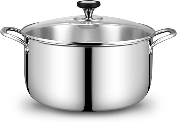 Tri-Ply Stainless Steel Stock Pot, 12 Quart Heavy Duty Induction Cooking Pot by EWFEN