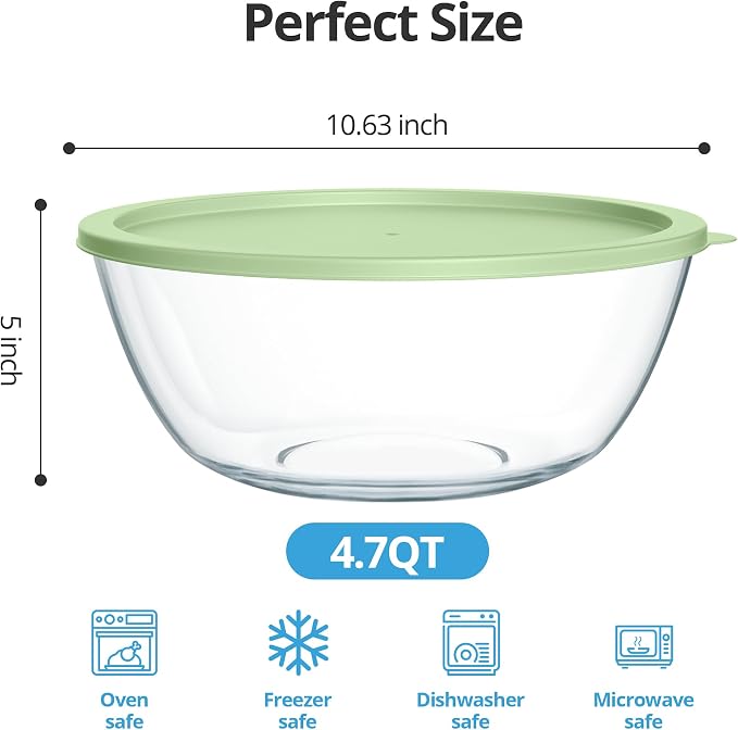 Extra Large Glass Mixing Bowls Clear Glass Salad Cooking Bowls - Image 2