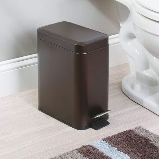 mDesign Small Modern 1.3 Gallon Rectangle Metal Lidded Step Trash Can, Compact - Image 2