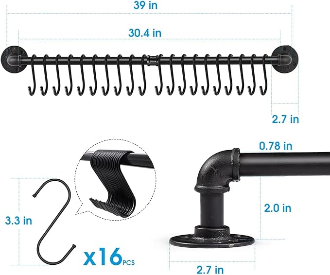 Industrail Pipe Pot Pan Rack, Wall mount Pot hangers Pan Haniging Rail Lid - Image 2