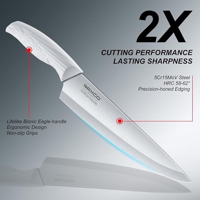 RAXCO Knife Set with Block, 12-Piece Stainless Steel Kitchen Knives - Image 6