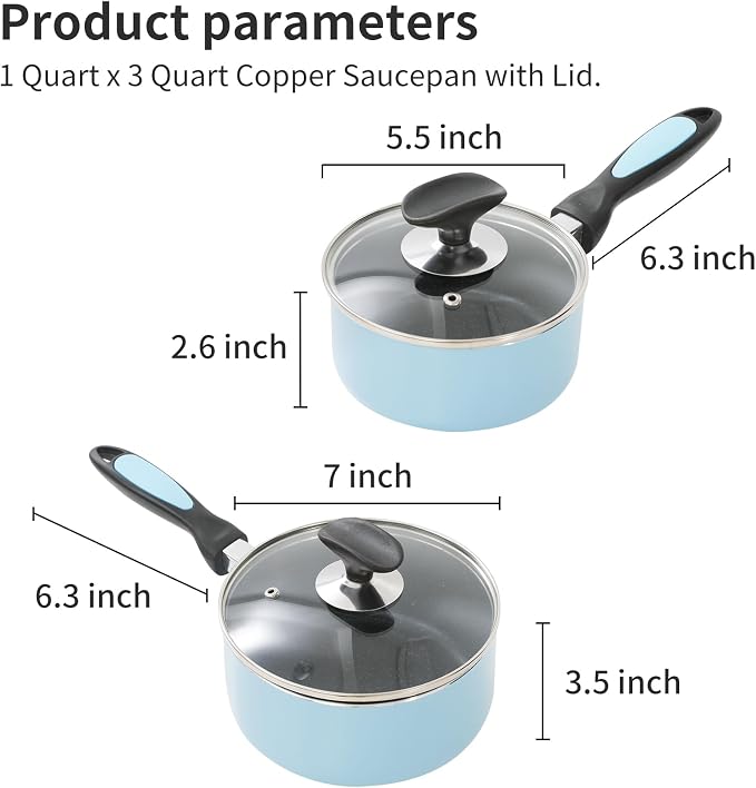 Nonstick Saucepan Set with Lid, Non Stick 1Qt & 2Qt Sauce Pan Set with Glass - Image 2