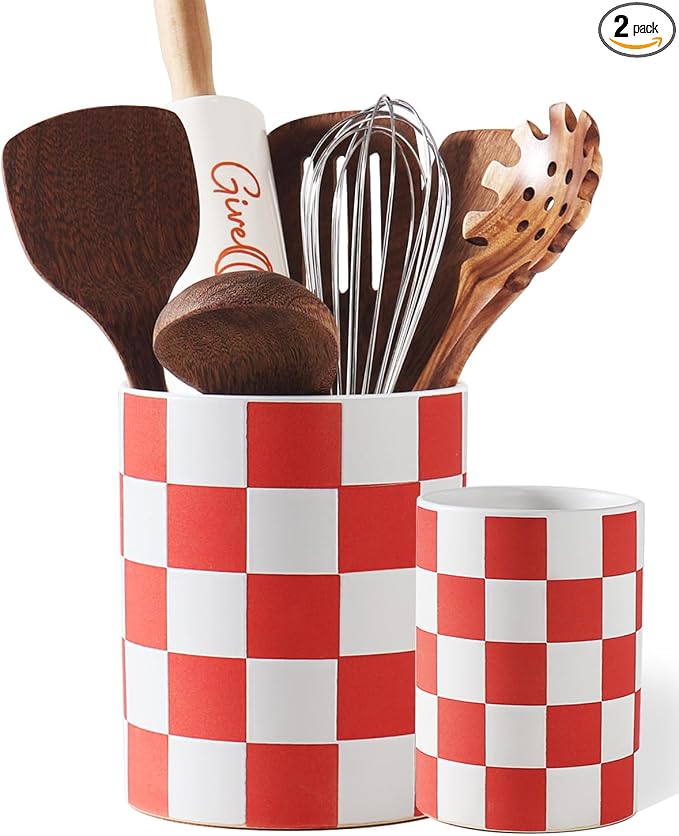 Utensil Holder，7.1"+5.8" Ceramic Kitchen Utensil by Swkien