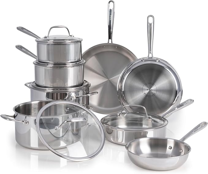 T-fal Pro Tri-Ply Stainless Steel Cookware Set 13 Piece Induction Compatible by T-falbrand