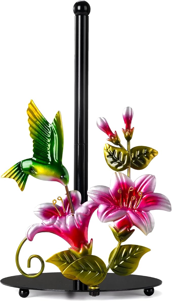Flower & Hummingbird Decor Paper Towel Roll Holder Countertop by Shinlar