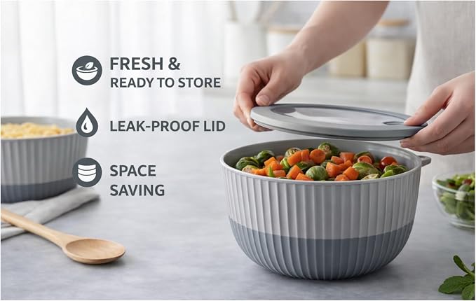 Mixing Bowls with Lids, 8-Piece Airtight Leak-Proof Nesting BPA-Free Bowl Set - Image 4