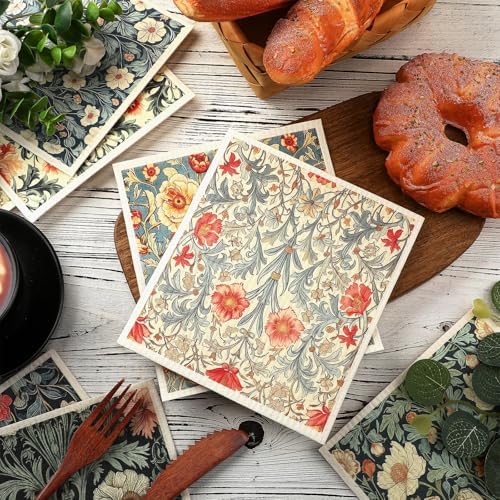 Tegeme 8 Pcs William Morris Swedish Dishcloth Kitchen Vintage Floral