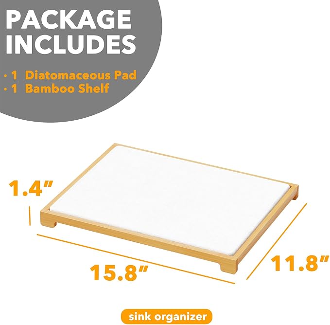 SpaceAid Bamboo Rack Dish Pad, Instant Dry Diatomaceous Earth Mat - Image 6