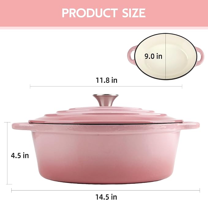 5.5 Quart Oval Enameled Cast Iron Dutch Oven Pot - Image 7