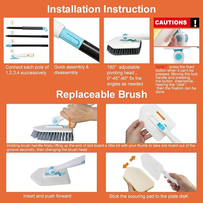 Long Handled Scrub Brush for Shower, 3-in-1 Cleaning Brushes - Image 4