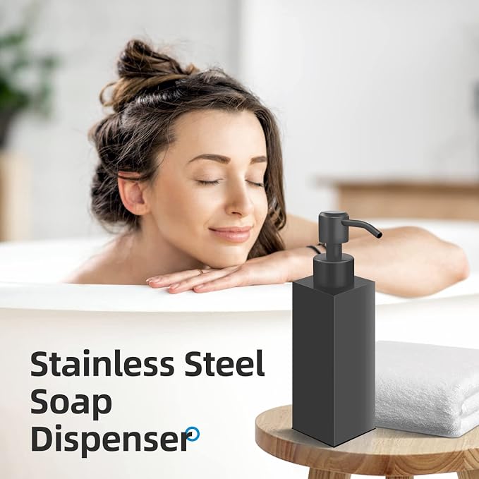 Black Soap Dispenser, Matte Black Stainless Steel, Rust-Proof Liquid Hand Dish - Image 6