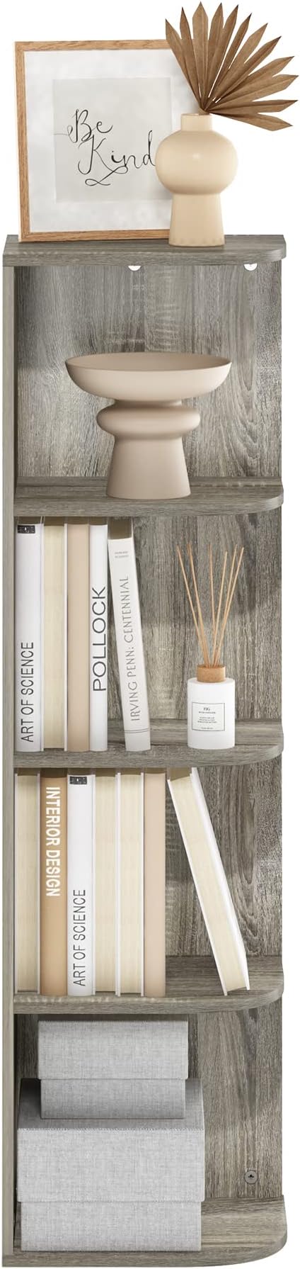 Furinno Pasir 4-Tier Corner Open Shelf Bookcase, French Oak - Image 4
