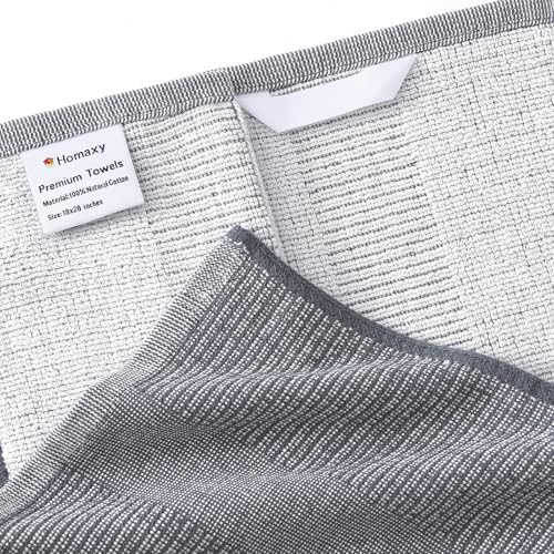 Homaxy 380 GSM Cotton Premium Kitchen Towels 6 Pack, 18"x 28", Grey