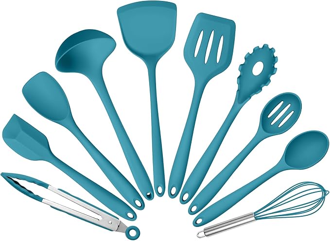 Silicone Cooking Utensils Set of 10, Kitchen Utensils Set by Leonyo