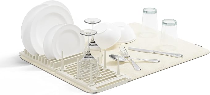Umbra Udry Dish Rack with Movable Pegs and Microfiber Drying Mat – Space-Saving by Umbra