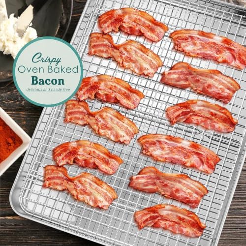 E-far 20x14 Large Baking Sheet with Wire Rack Set, 2 Pans + 2 Bacon