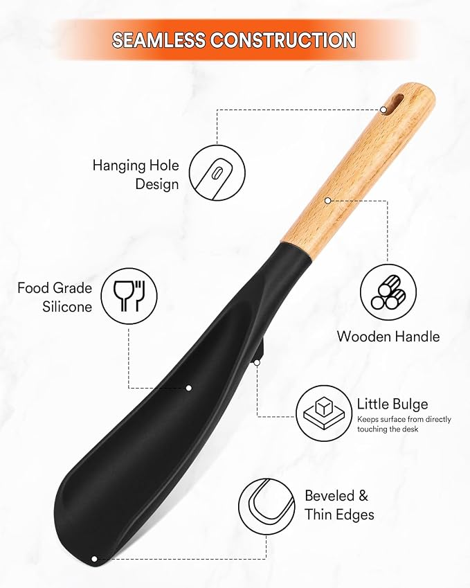 Cooking Spoon for Nonstick Cookwares, Wood Handle Spoon for Mixing, and Scrape - Image 4