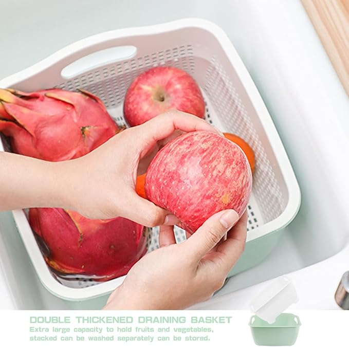 Double-layer Draining Basket Plastic Fruits & Vegetable Wash & Drain Basket - Image 7