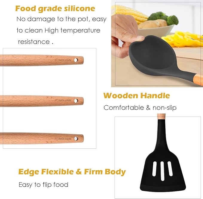 Kitchen Utensils. Set of 3, Silicone Cooking Utensils Set, Turner/Spatula - Image 3