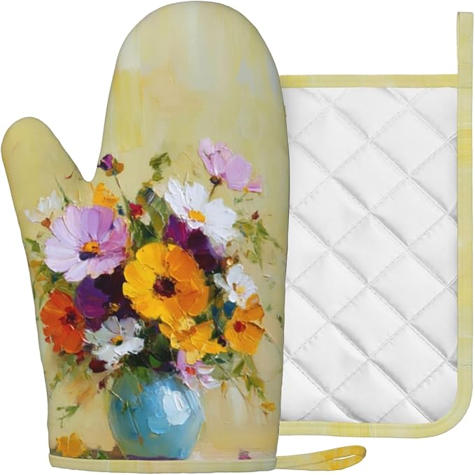 Vintage Flower Heat-Resistant Oven Mitts and Pot Holder Kitchen Non-Slip - Image 2