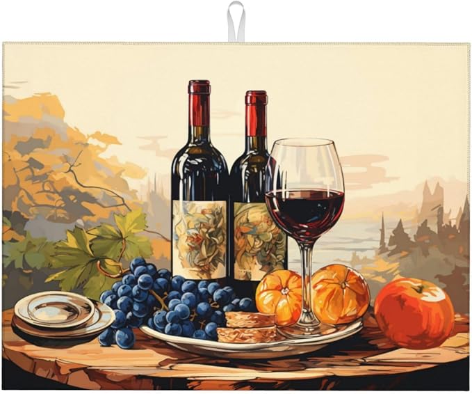 Art Wine Bottle Dish Drying Mat XL Microfiber Kitchen Drying Mat Large Dish by Eugzak