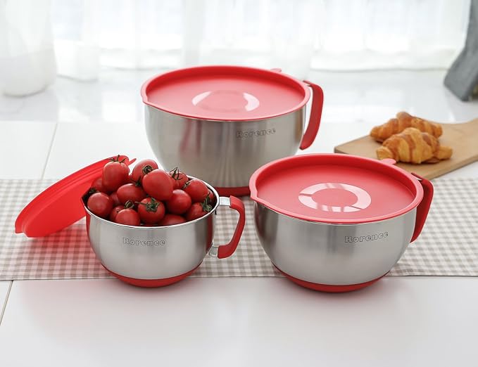 Rorence Mixing Bowls with Lids Set: Stainless Steel Mixing Bowls with Handles - Image 4
