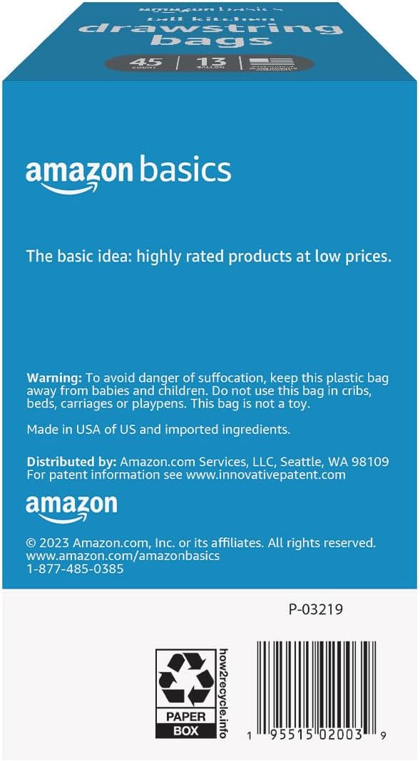 Amazon Basics Tall Kitchen Drawstring Trash Bags, 13 Gallon - Image 2
