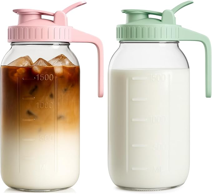 2 Pack - 64oz Glass Breast Milk Pitcher - Wide Mouth by VA1KENE