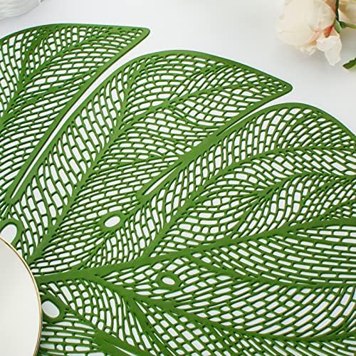 Evevda Green Leaf Shaped Vinyl Placemats for Dinner Table Set of 6