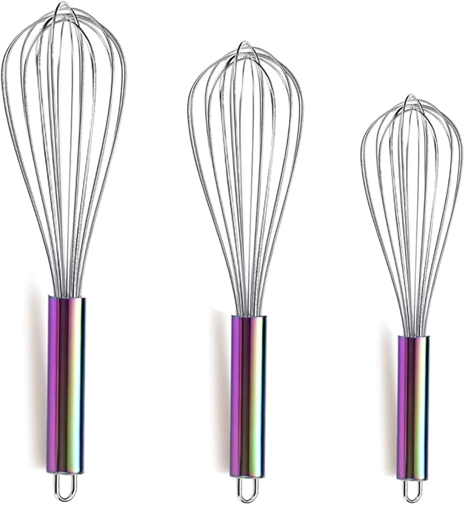 Berglander Rainbow Handle Whisk Pack of 3 Stainless Steel 8", Titianium Plating by Berglander