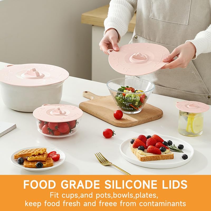 Silicone Lids for Pots and Pans, 4pc, Pink