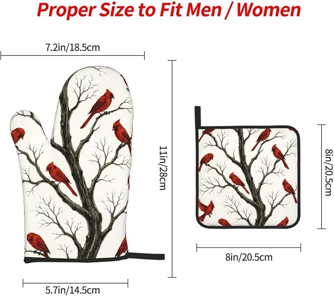 Christmas Pot Holders and Oven Mitts Set of 3, Winter Red Cardinal Kitchen - Image 4