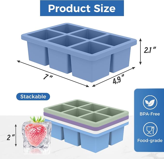 mossime Silicone Ice Cube Tray: 4pack Square Whiskey Large Ice Cube Molds - Image 8