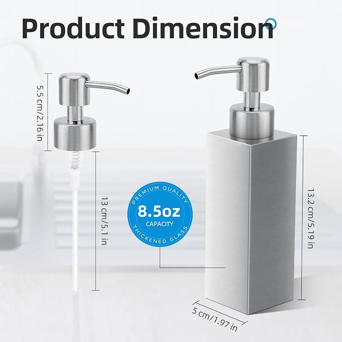 Soap Dispenser with Rust Proof Stainless Steel Pump Refillable - Image 4