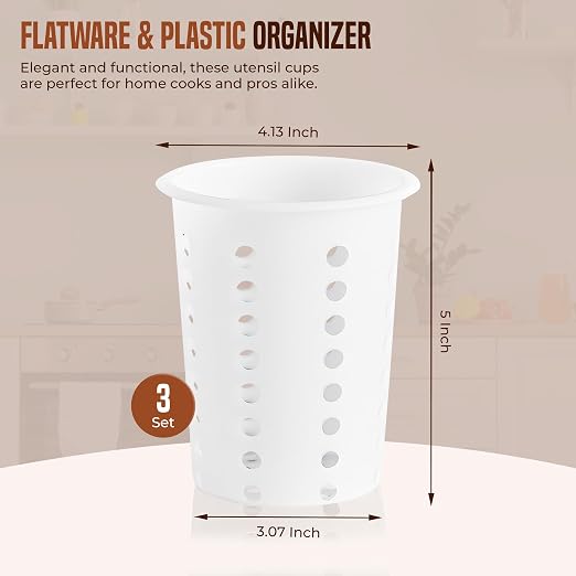 OCS Parts Perforated Utensil Drying Cups | White | Set of 3 | Plastic Flatware - Image 2