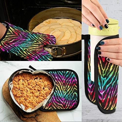 QMXO African Zebra Skin Stripe Rainbow Oven Mitts Quilted Cotton