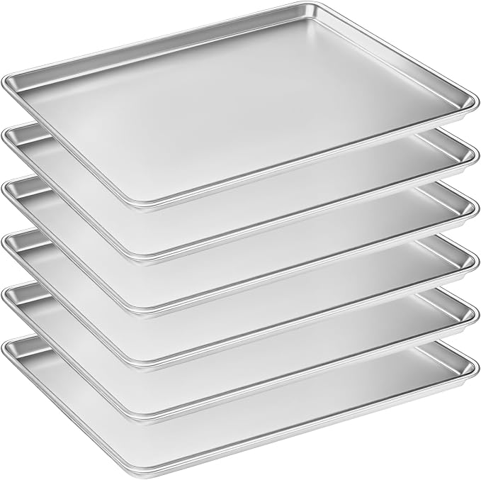 6 Pack Half Size Baking Sheet Pan Set, Aluminum Commercial Quality Cookie Sheet by BASTWE