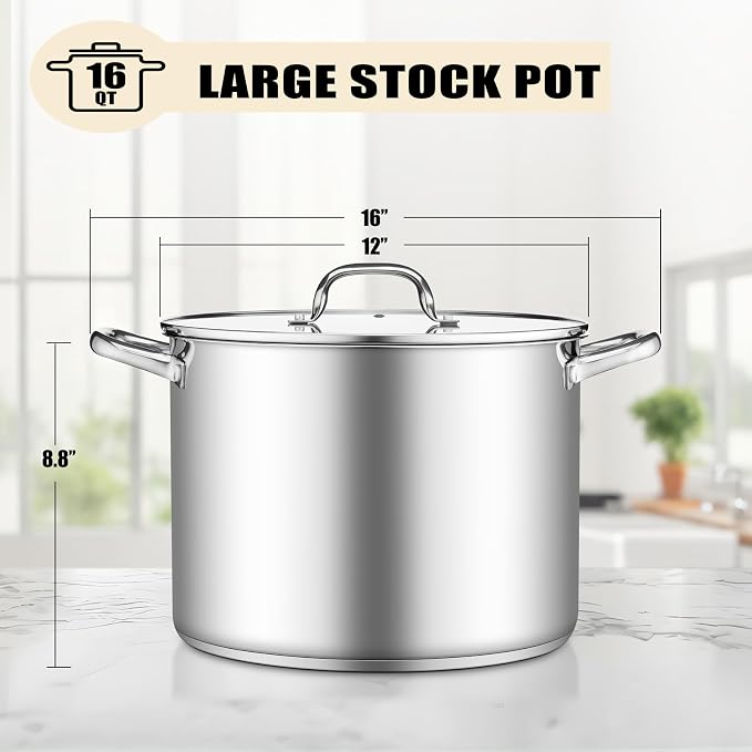 TeamFar 16QT Stock Pot, Stainless Steel Stockpot Large Induction Cooking Pot - Image 2