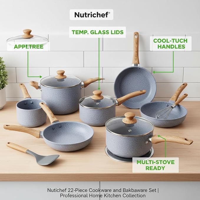 Nutrichef 22-Piece Cookware and Bakeware Set | Professional Home Kitchen - Image 3
